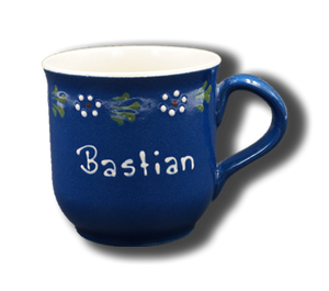 Tasse mit Namen aus Keramik in Bunzlau Blau