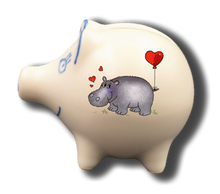 Laden Sie das Bild in den Galerie-Viewer, Sparschwein mit Namen und Nilpferd