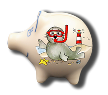 Laden Sie das Bild in den Galerie-Viewer, Sparschwein mit Namen und Seehund Taucherbrille