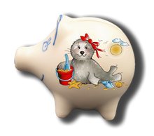 Load image into Gallery viewer, Sparschwein mit Namen und Seehund Mädchen