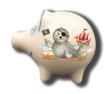 Load image into Gallery viewer, Sparschwein mit Namen und Seehund Pirat