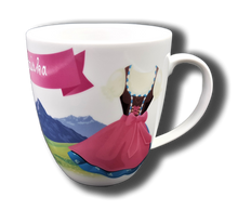 Load image into Gallery viewer, Tasse mit Namen und Dirndl und Bergen