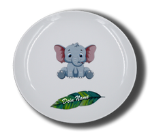 Laden Sie das Bild in den Galerie-Viewer, Teller aus Porzellan mit Namen und Elefant