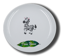 Laden Sie das Bild in den Galerie-Viewer, Teller aus Porzellan mit Namen und Zebra