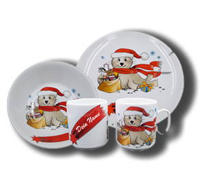 Geschirr aus Porzellan mit Namen und Seehund Weihnachten
