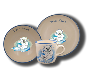 Geschirr aus Keramik mit Namen und Eisbär
