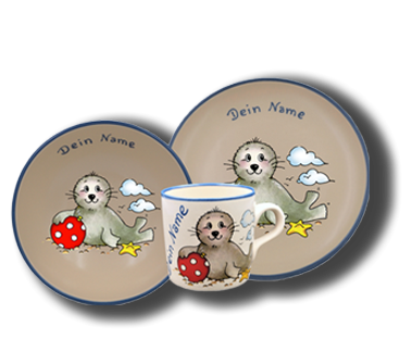 Geschirr-Set Natur Seehund Ball