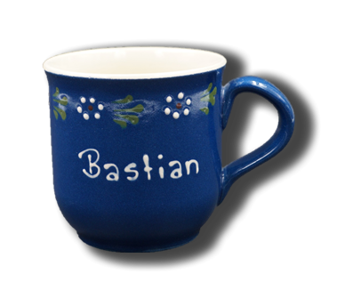 Tasse mit Namen aus Keramik in Bunzlau Blau