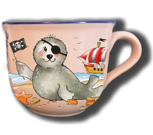 Extra große Tasse mit Namen und Seehund Pirat