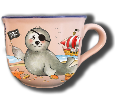 Extra große Tasse mit Namen und Seehund Pirat