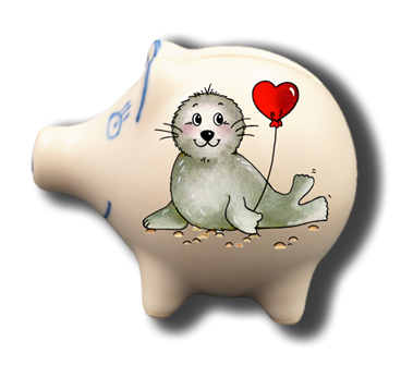 Piggy bank 8 cm - Seal heart