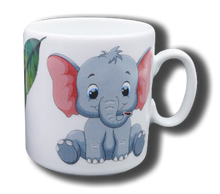 Load image into Gallery viewer, Tasse aus Porzellan mit Namen und Elefant
