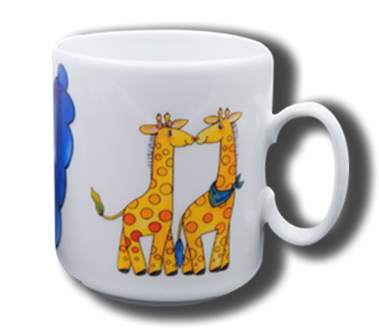 Weiße Tasse mit Namen und Giraffen
