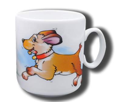 Weiße Tasse mit Namen und Hund