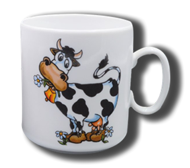 Weiße Tasse mit Namen und Kuh