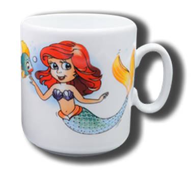 Weiße Tasse mit Namen und Meerjungfrau