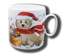 Load image into Gallery viewer, Tasse aus Porzellan mit Namen und Seehund Weihnachten
