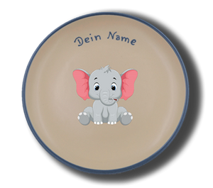 Teller aus Keramik mit Namen und Elefant